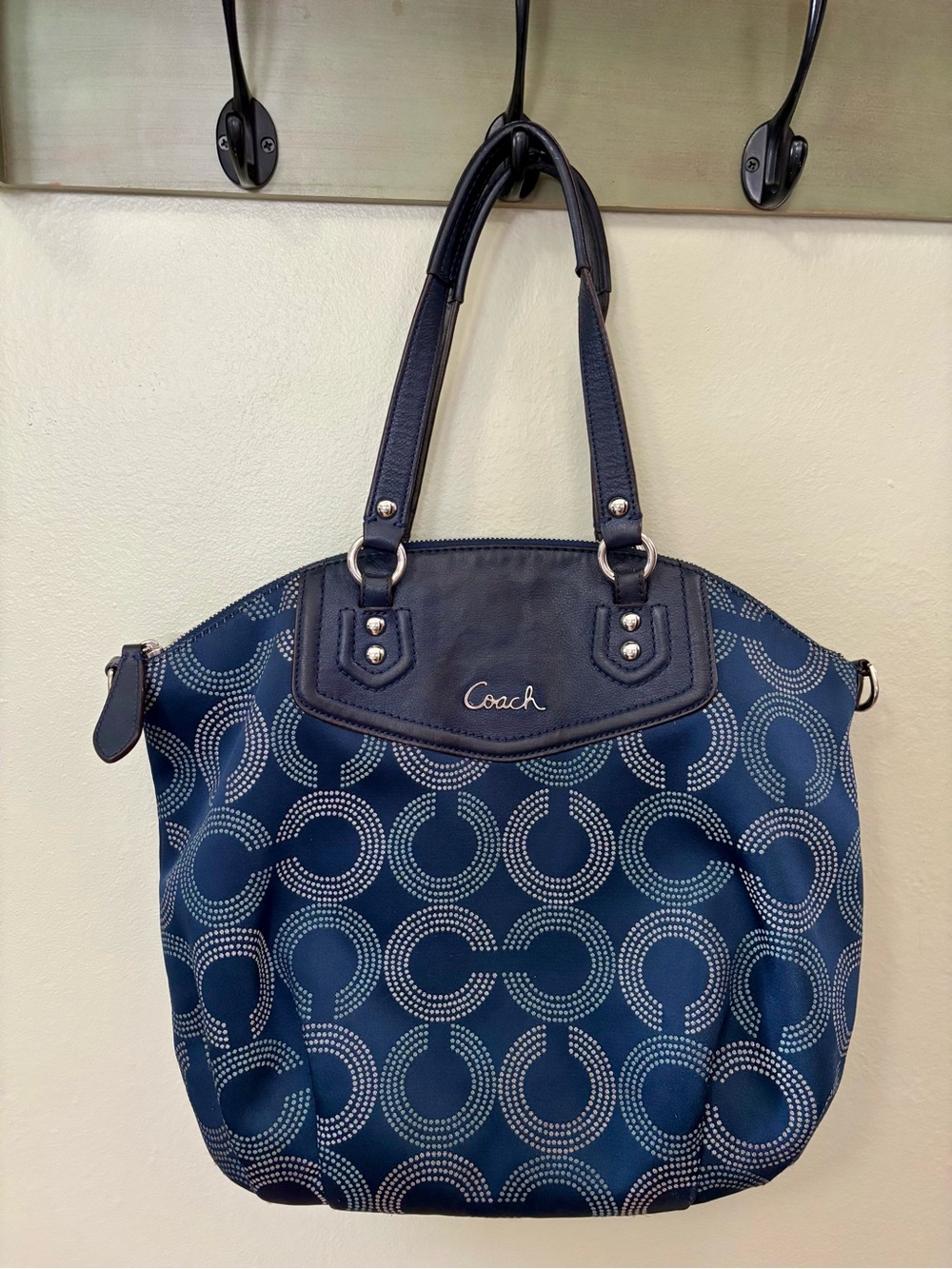 Coach Ashley Dotted Op Art Satchel Navy Blue